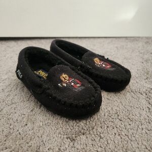 POLO Ralph Lauren Toddler Size 6 Black Teddy Bear Mocassin Slippers Rubber Sole
